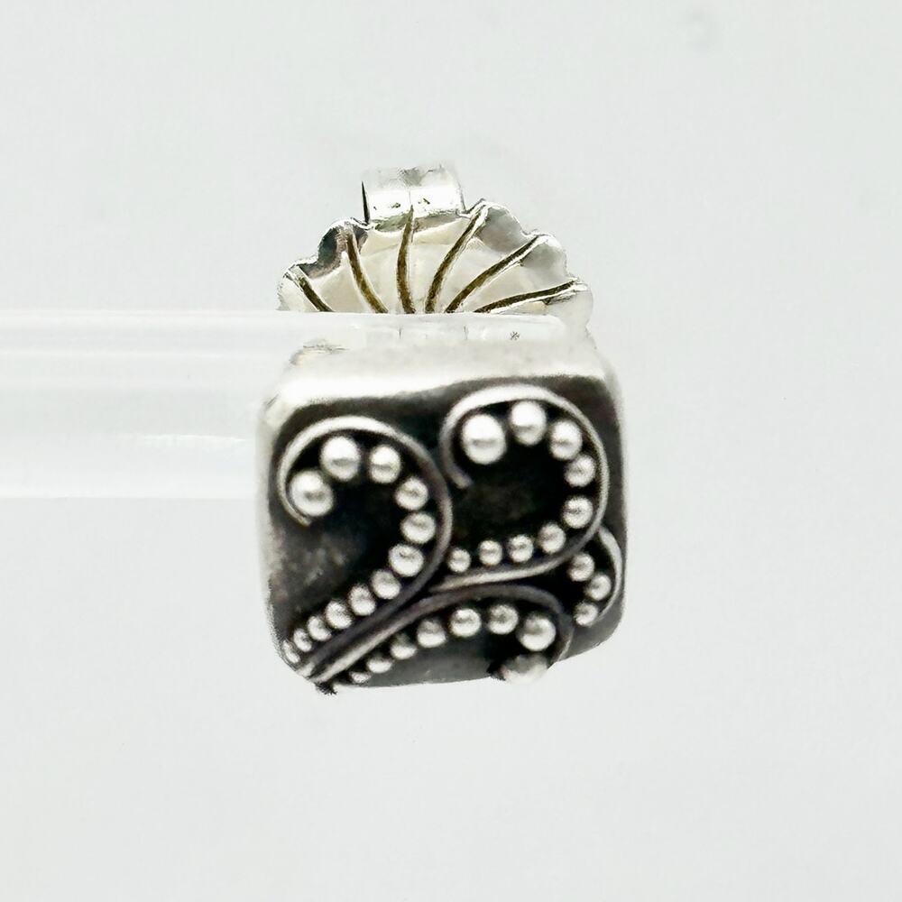 925 INDONESIA Sterling Silver Stud Earring Pierced Square Beaded Floral boho
